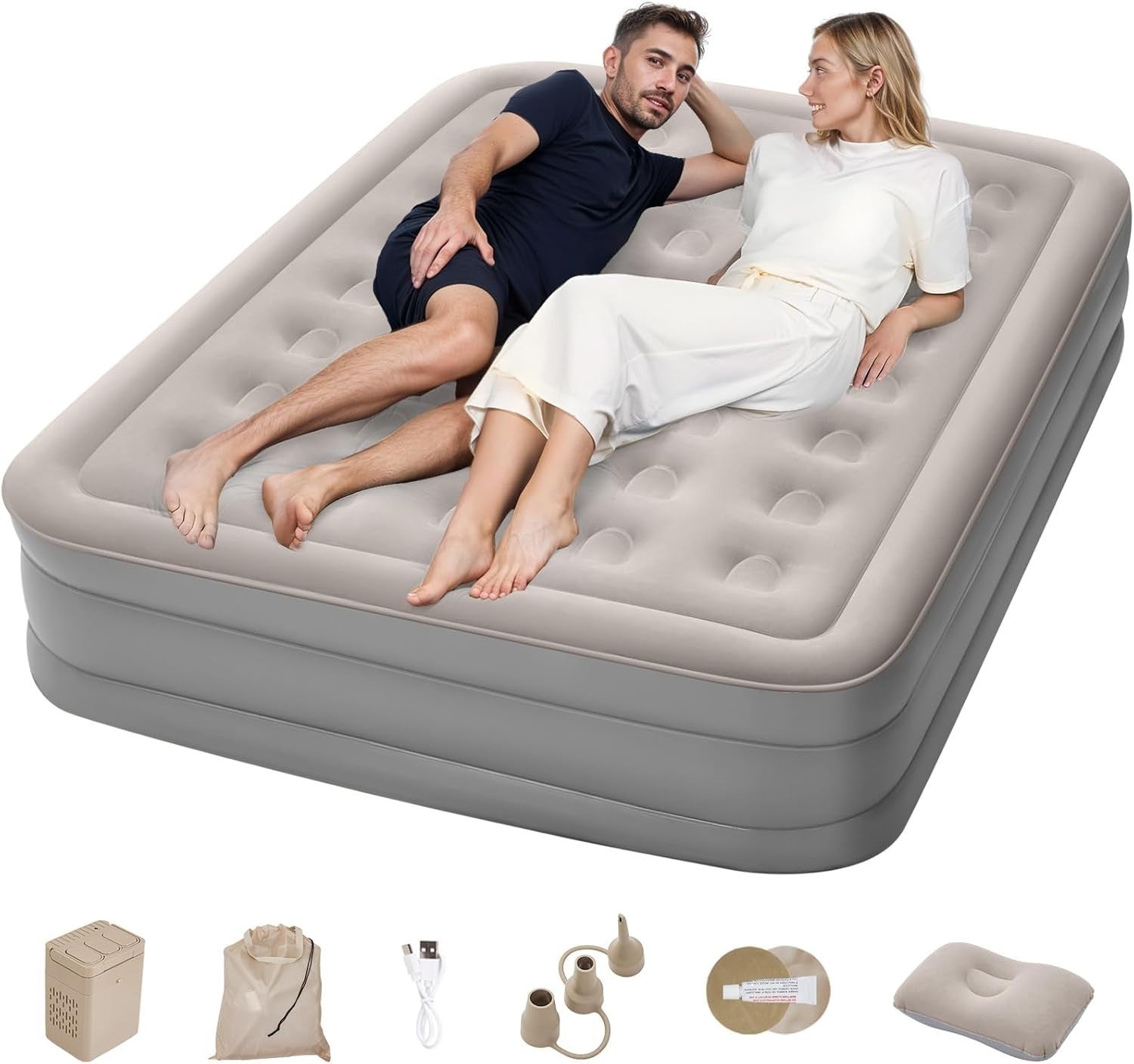 Double/King Air Mattress with Built-In Electric Pump – Inflatable Guest & Campin