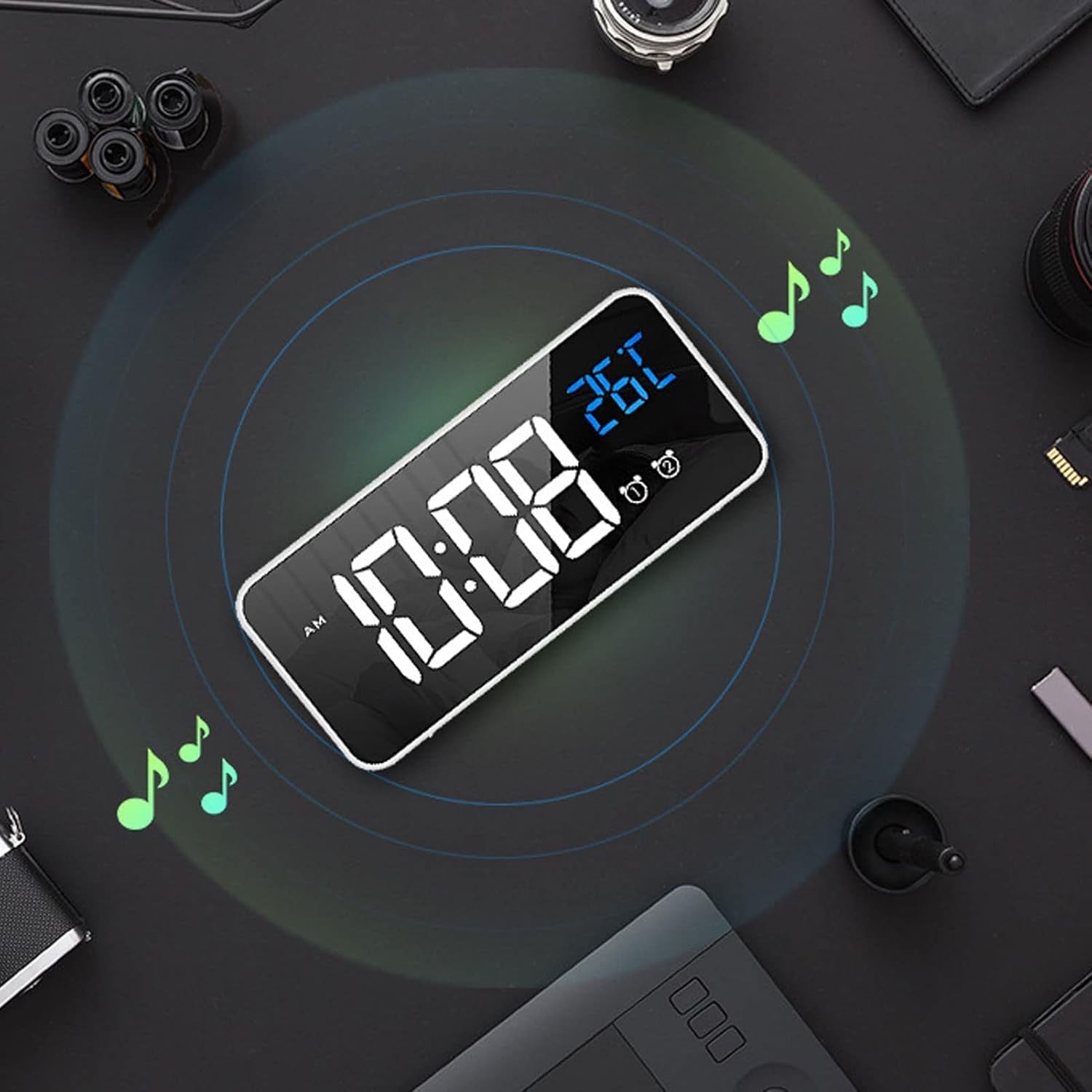 Digital Alarm Clock Large LED Display Voice Control Rechargeable Dual Alarm