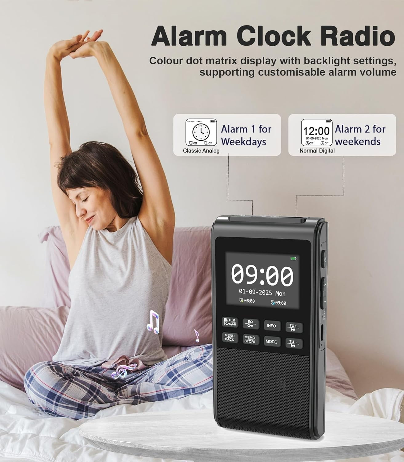 Portable DAB+/FM Radio with Bluetooth, USB/SD MP3 & Dual Alarm