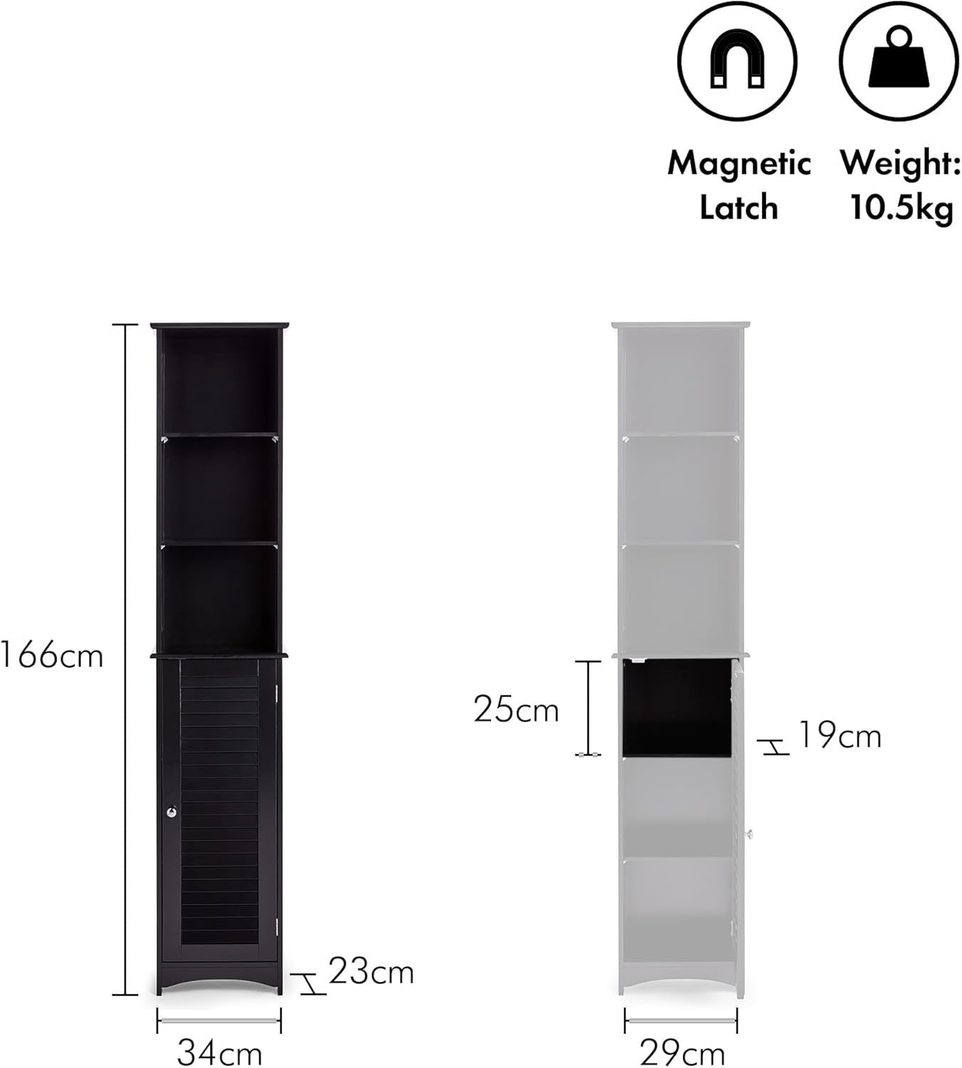 Slim Tall Bathroom Storage Cabinet with Door & 6 Shelves – Black Unit