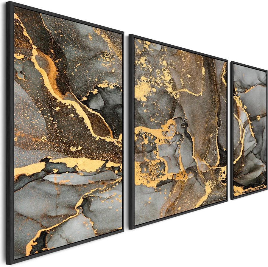 Extra Large Framed Wall Art Set 212cm Grey Gold Marble