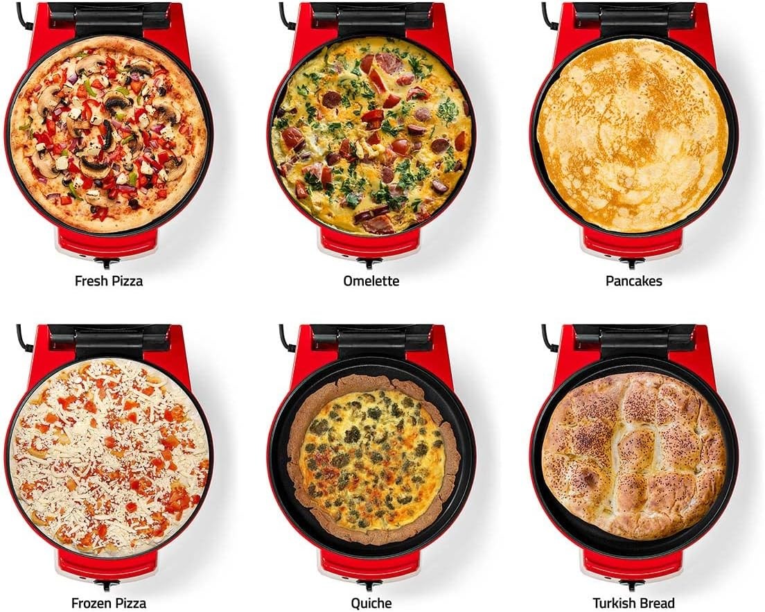 12" Electric Pizza Maker 1800W | Non-Stick Grill & Oven | 3 Heat Settings Retro