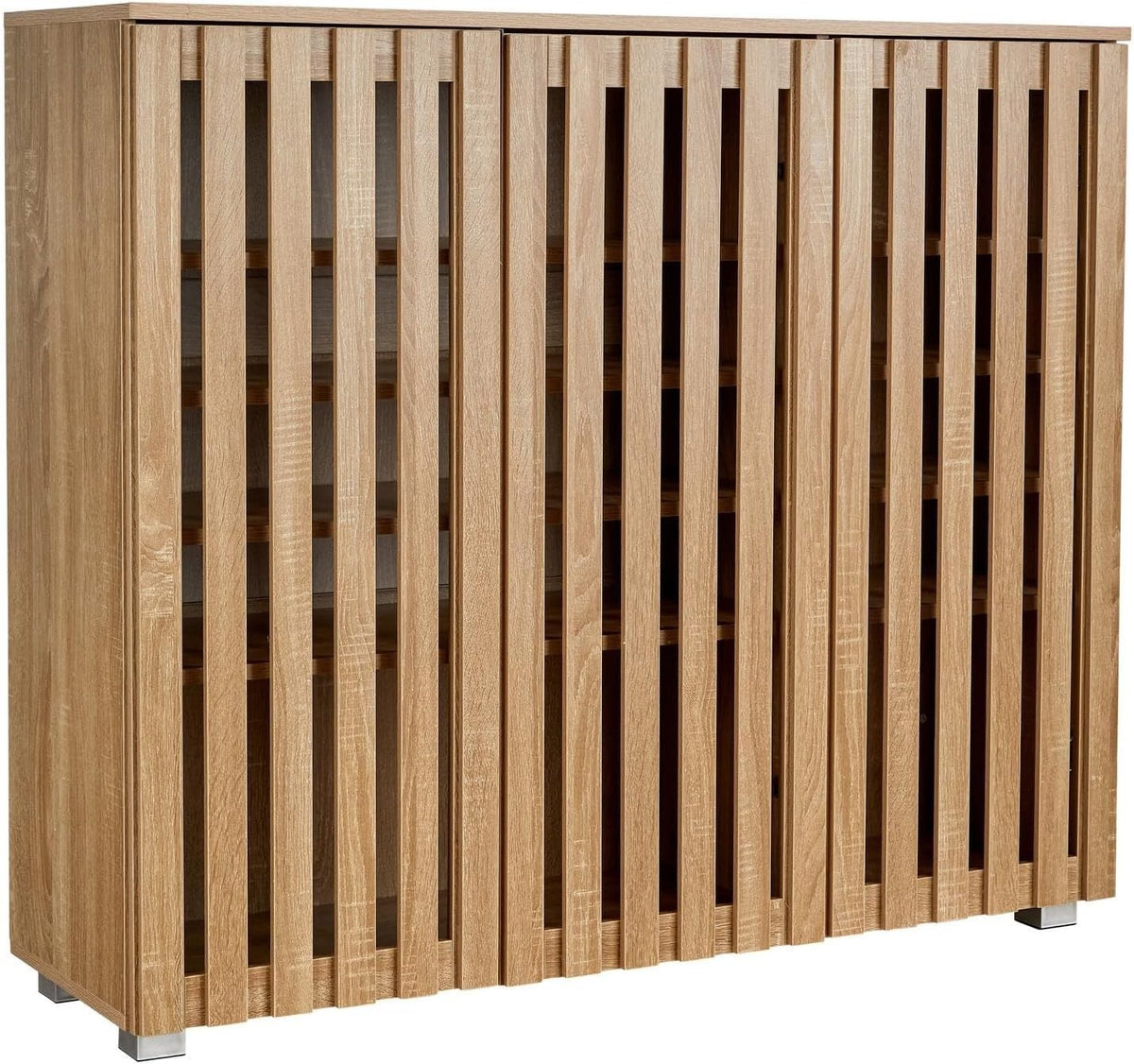 Spacious 3 Door Wooden Shoe Cabinet with 8 Shelves | Oak Effect Storage