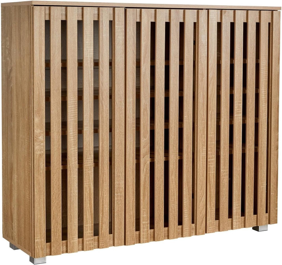 Spacious 3 Door Wooden Shoe Cabinet with 8 Shelves | Oak Effect Storage