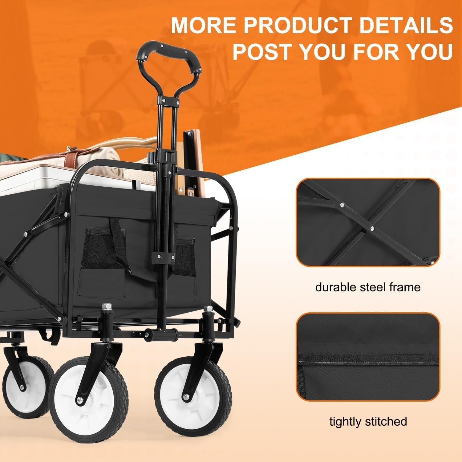 Large Folding Garden Wagon Heavy Duty 176lbs Festival Camping Cart 360° Wheels