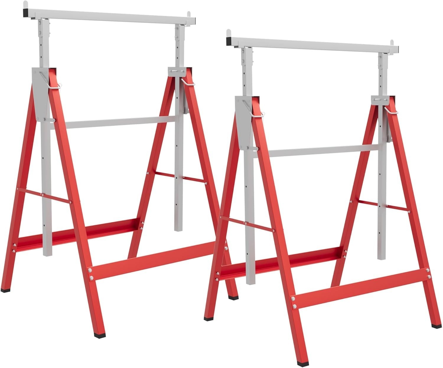 2x Adjustable Telescopic Sawhorse Folding Steel Trestle Work Bench Red 80–130cm