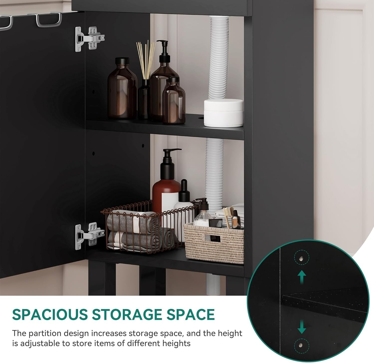 Under Sink Bathroom Vanity Cabinet with Basin & Storage 86.5cm Black