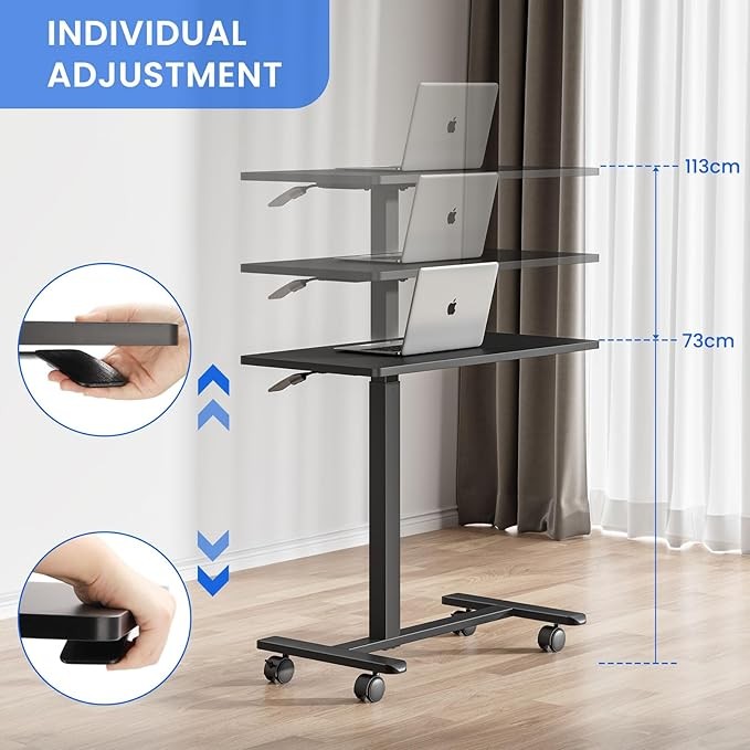 Overbed Laptop Table C Shaped Height Adjustable on Wheels 80x40cm Black