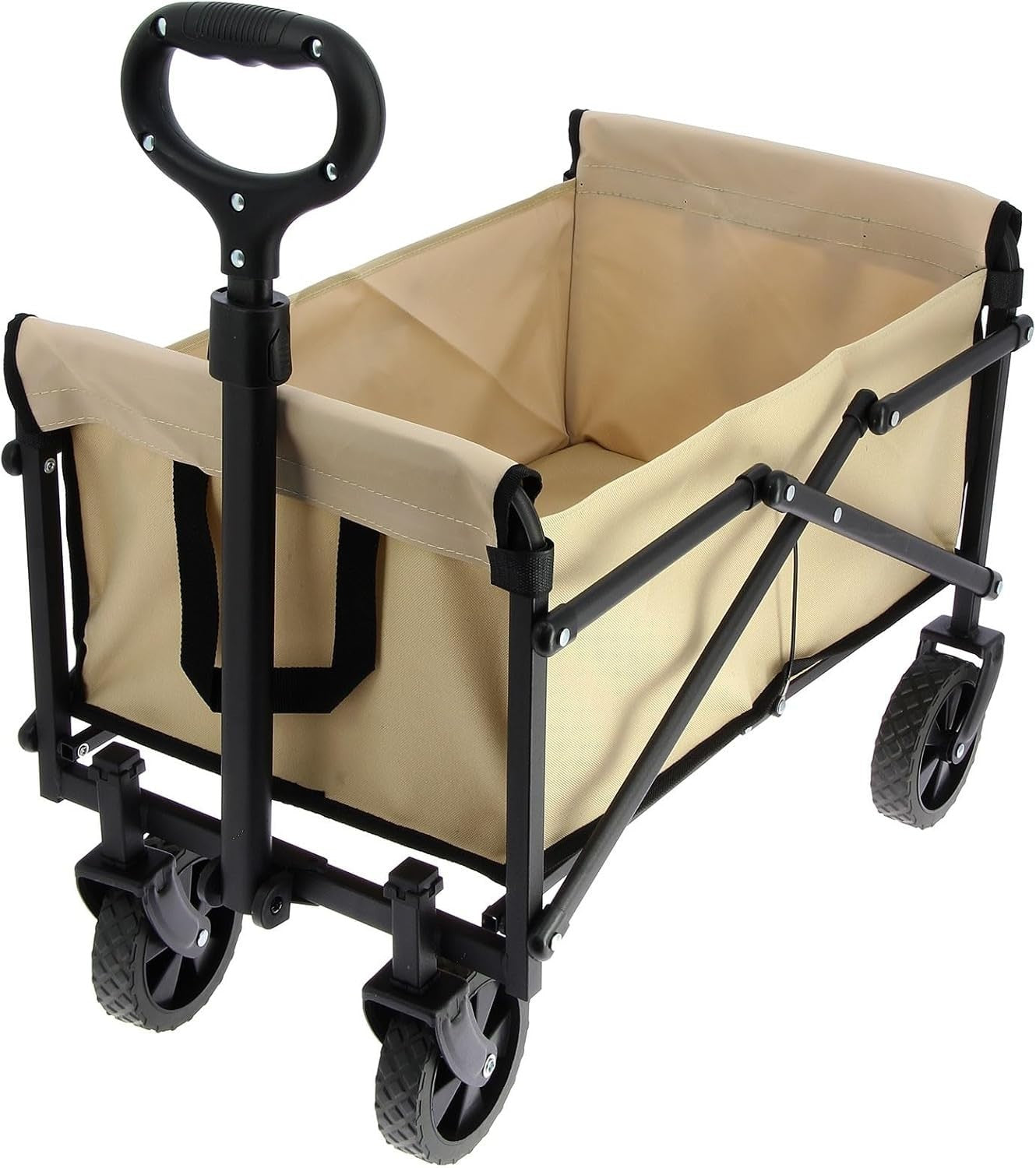 Heavy Duty Folding Camping Wagon 100L Cart Wide Wheels 200lb Load Beige