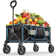 Black Folding Festival Trolley Compact 100L Camping Wagon 150lbs with Storage