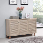 Modern 3 Door Shoe Storage Cabinet Organizer Stand Rack Oak 15 Pairs