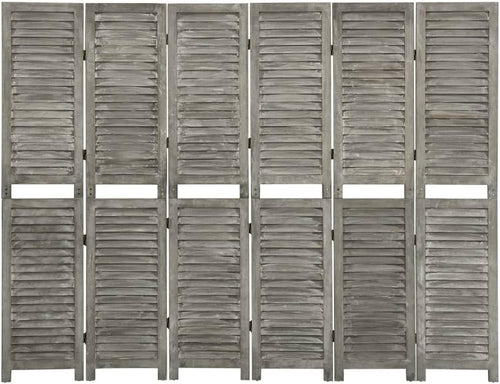 6 Panel Grey Wood Folding Room Divider – Ventilated Privacy Screen 214cm