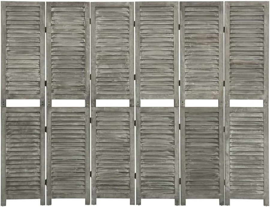 6 Panel Grey Wood Folding Room Divider – Ventilated Privacy Screen 214cm