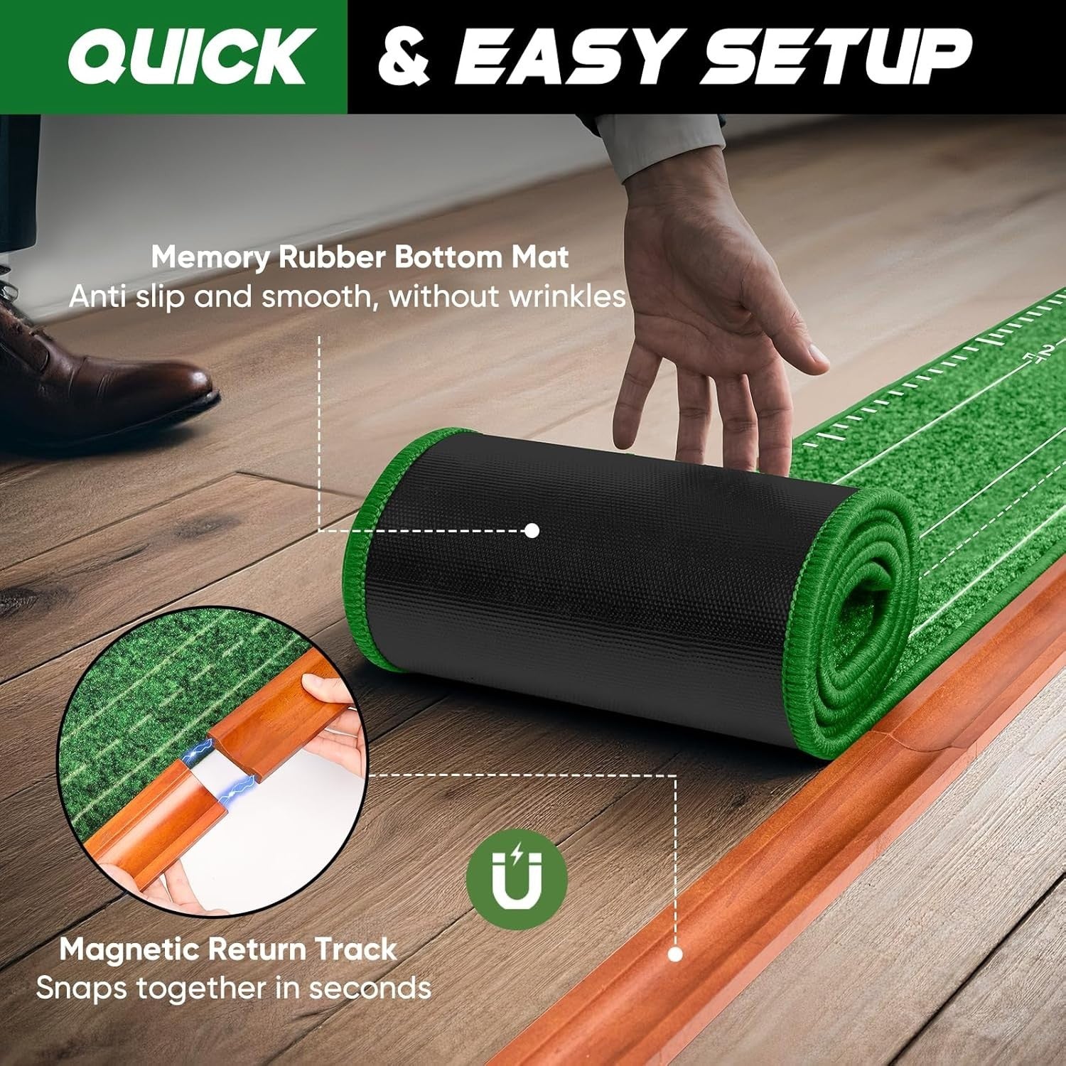 Indoor Golf Putting Mat Trainer Automatic Ball Return Practice Set