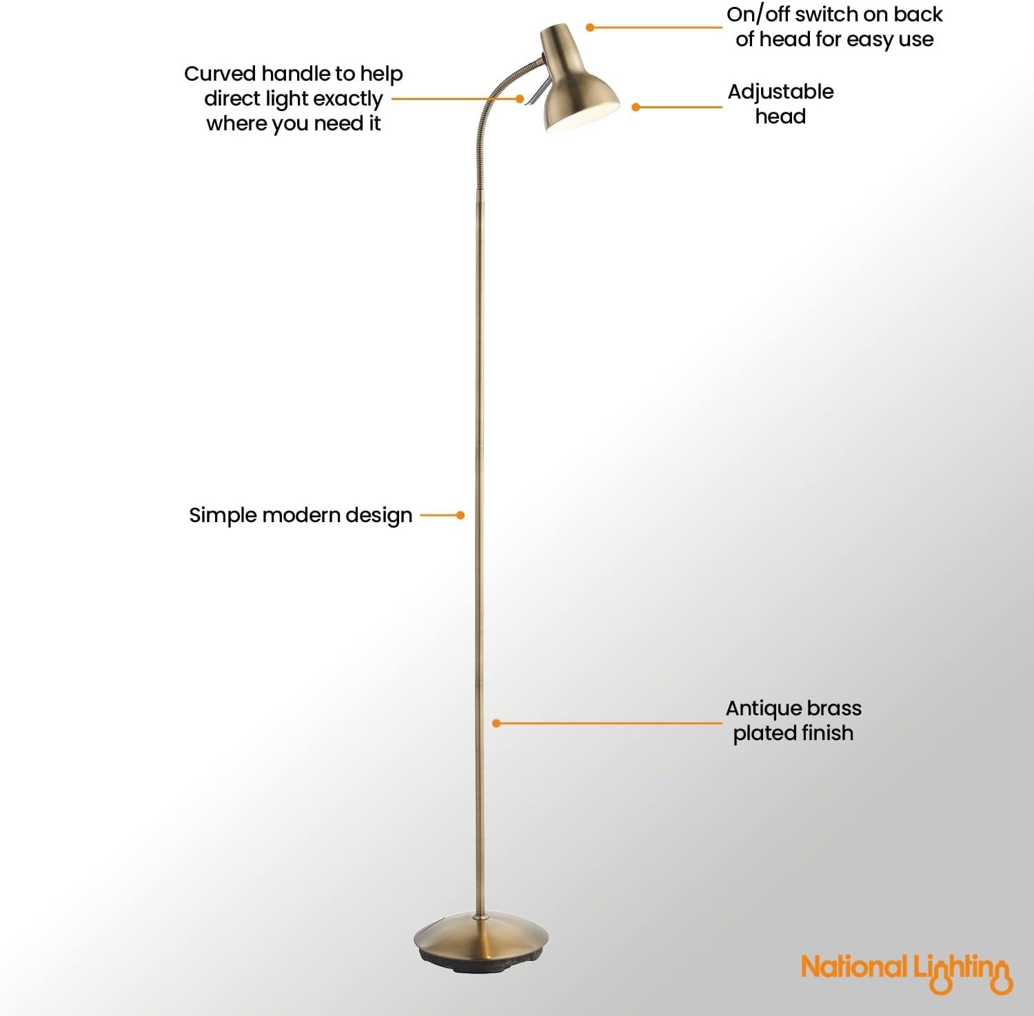 Antique Brass Floor Lamp Adjustable Gooseneck Reading Light Tall Standing
