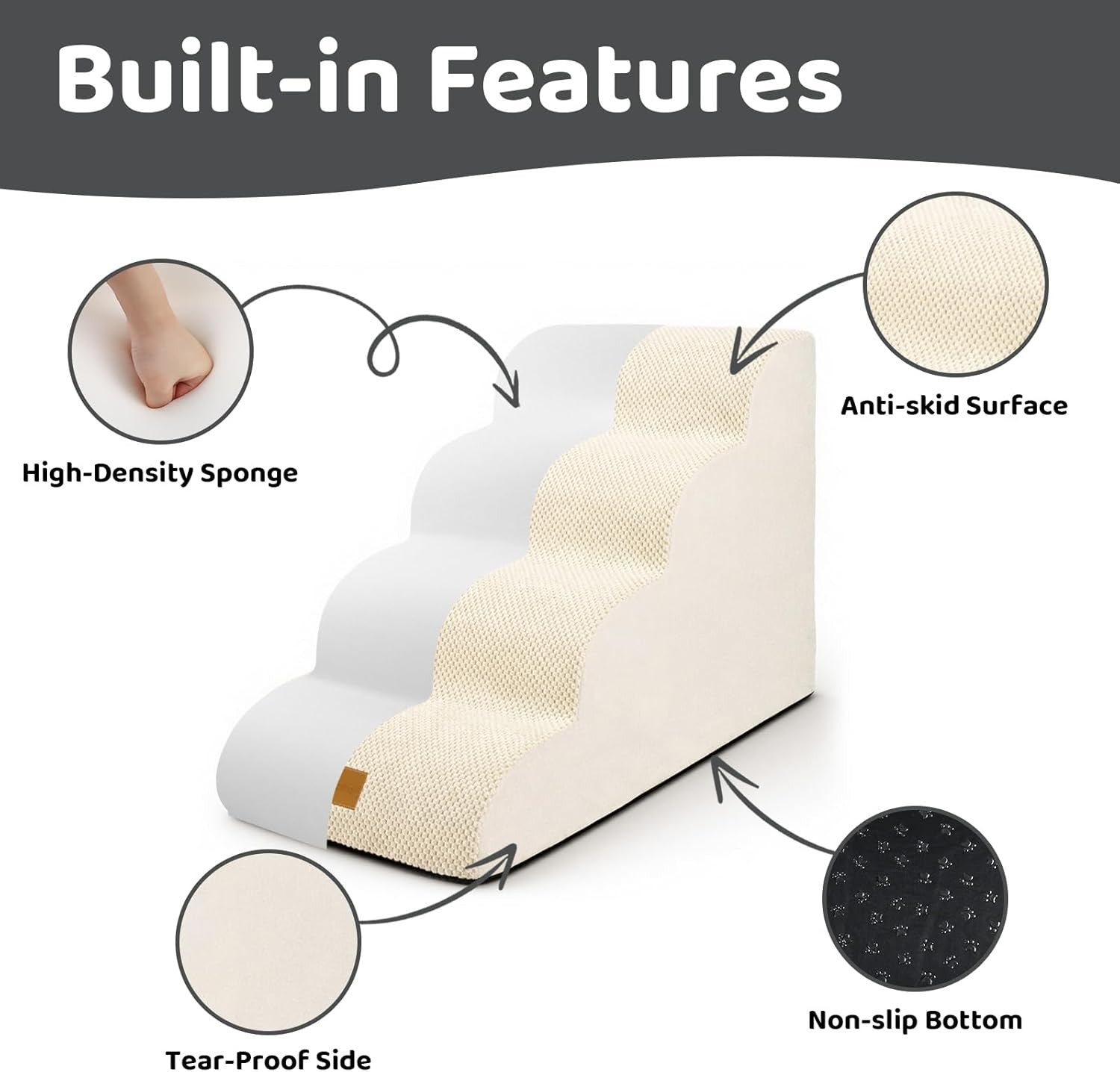 Dog Steps for Bed 4-Step Non-Slip Pet Stairs Ladder Foam Ramp with Plush