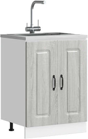 Grey Oak Bathroom Vanity Cabinet 60cm Under Sink Storage Unit with Double Doors