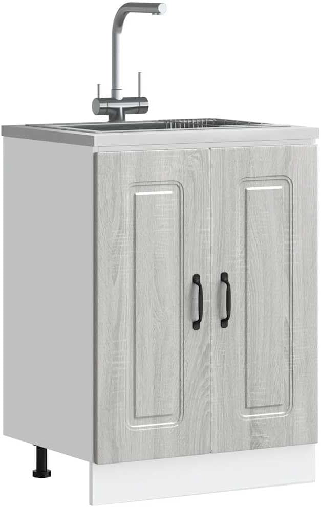 Grey Oak Bathroom Vanity Cabinet 60cm Under Sink Storage Unit with Double Doors