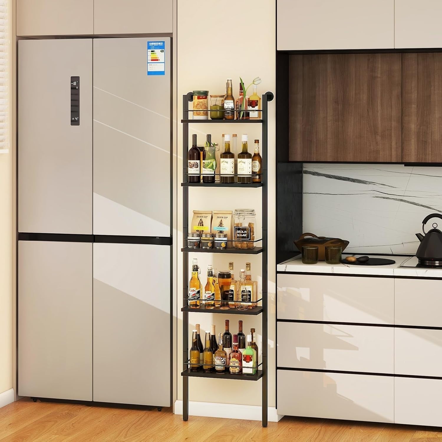 5-Tier Tall Wine Rack Bottle Storage Shelf Wall Mounted Freestanding Bar
