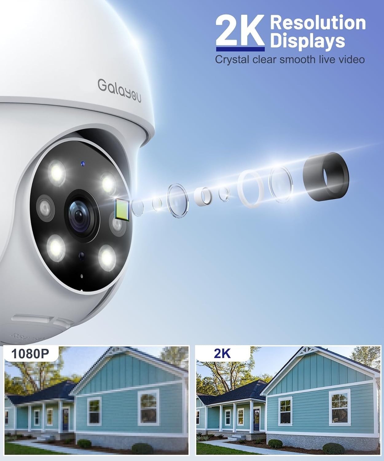 2 Pack 2K Security Camera Outdoor 360° WiFi CCTV Color Night Vision