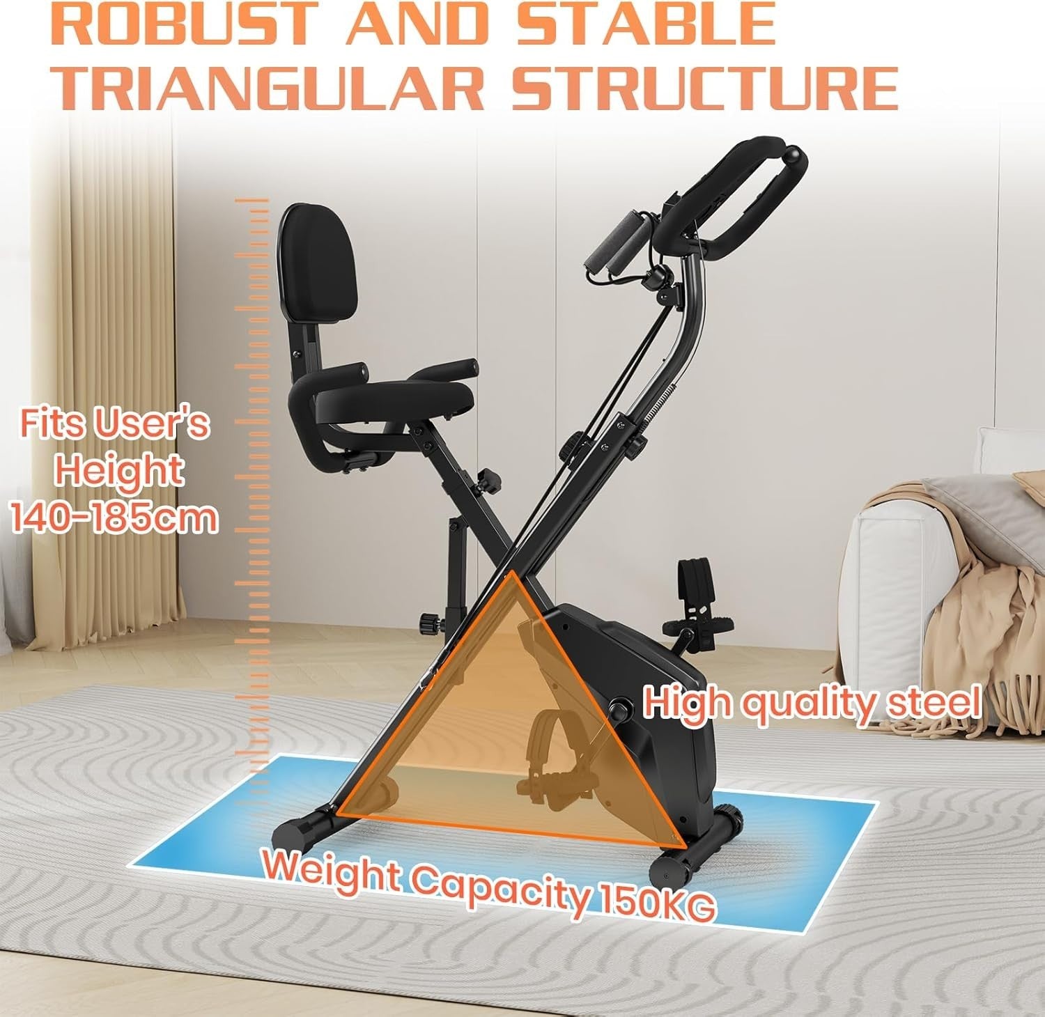 Foldable Magnetic Exercise Bike w/ LCD Monitor, 8 Levels & Heart Rate Sensors