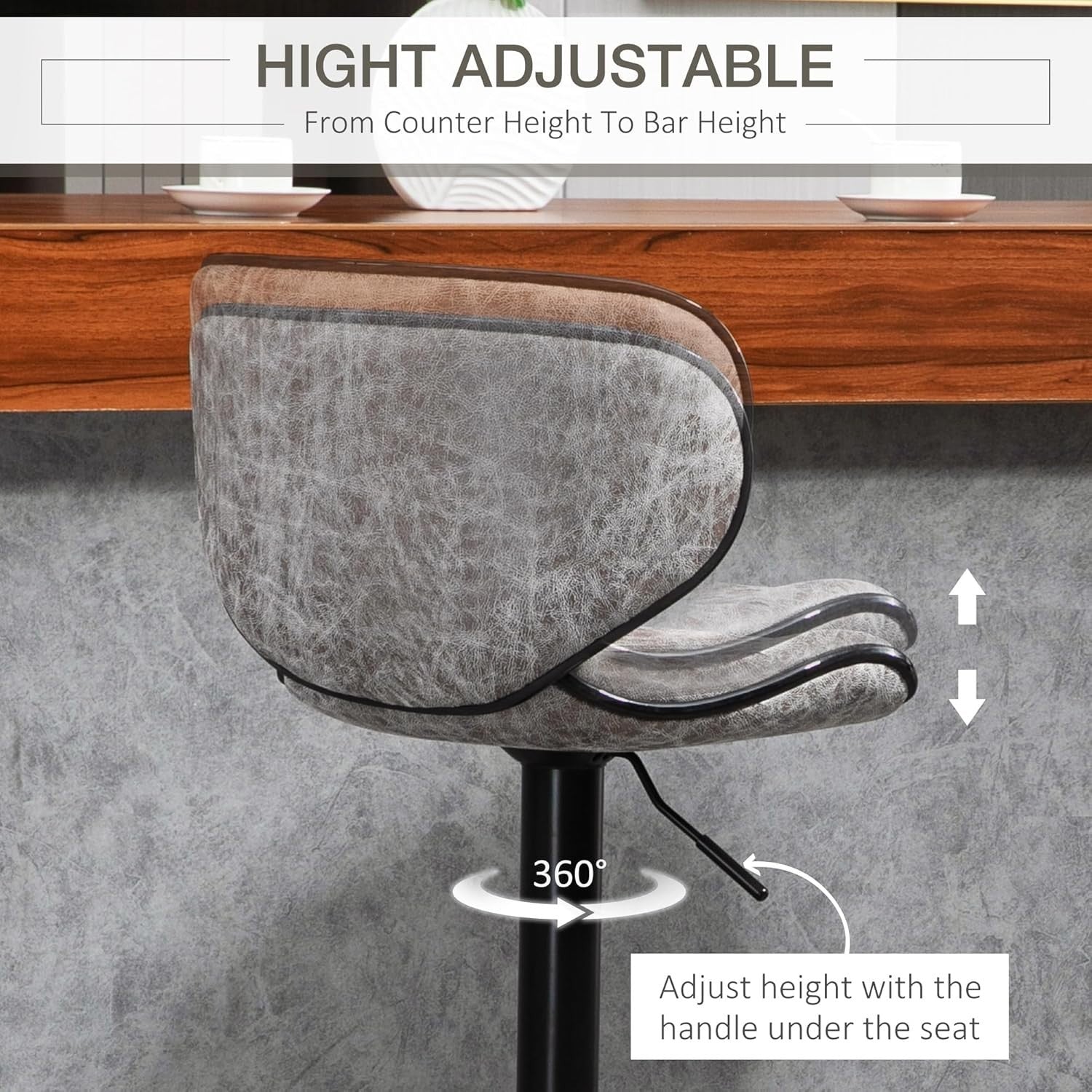 Adjustable Swivel Bar Stools Set of 2 | Light Brown Faux Leather