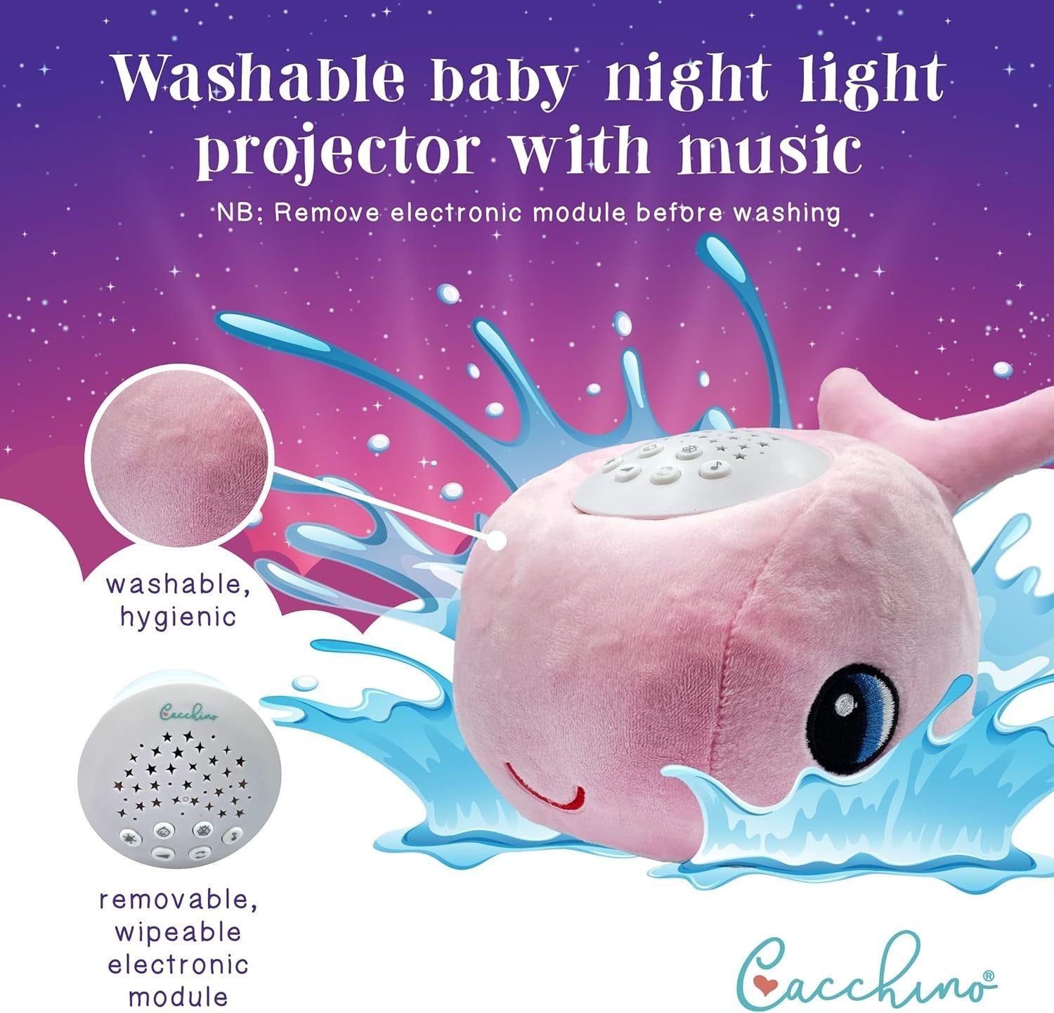 Pink Baby Sleep Aid with Cry Sensor Award Winning Plush Whale Sleep Soother