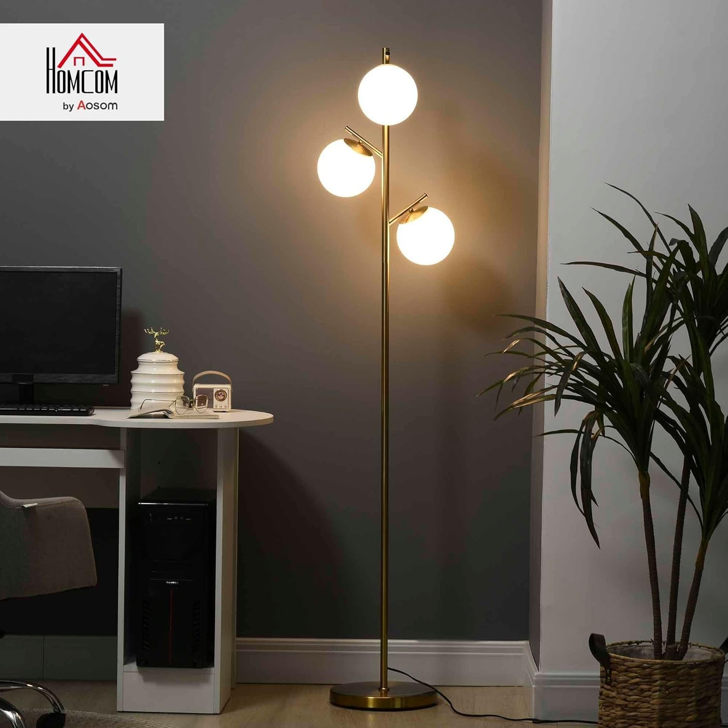 3 Light Tree Floor Lamp Modern Standing Lamp Globe Shades Living Room