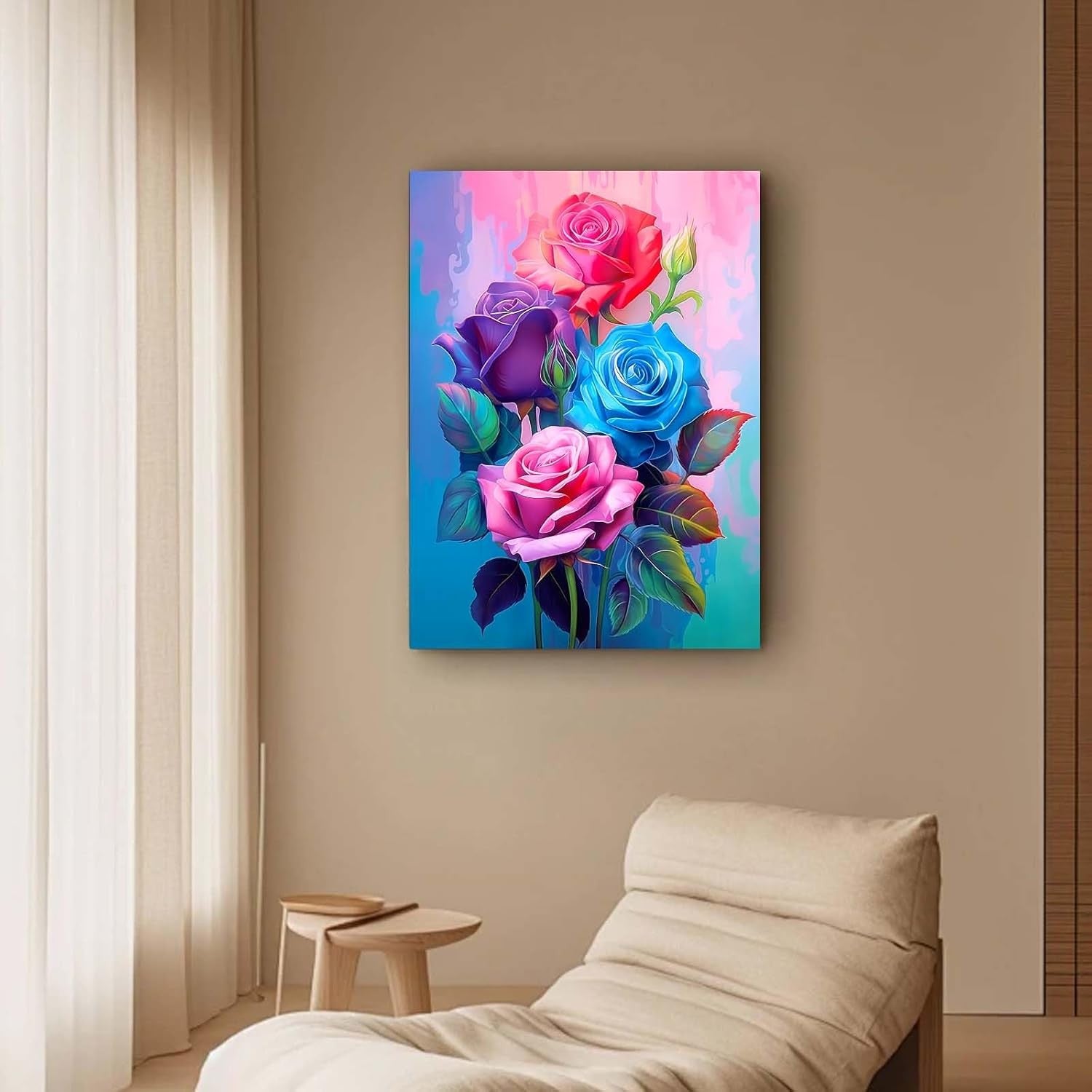Colourful Rose Canvas Wall Art 12x16 Framed Floral Print Bedroom Decor