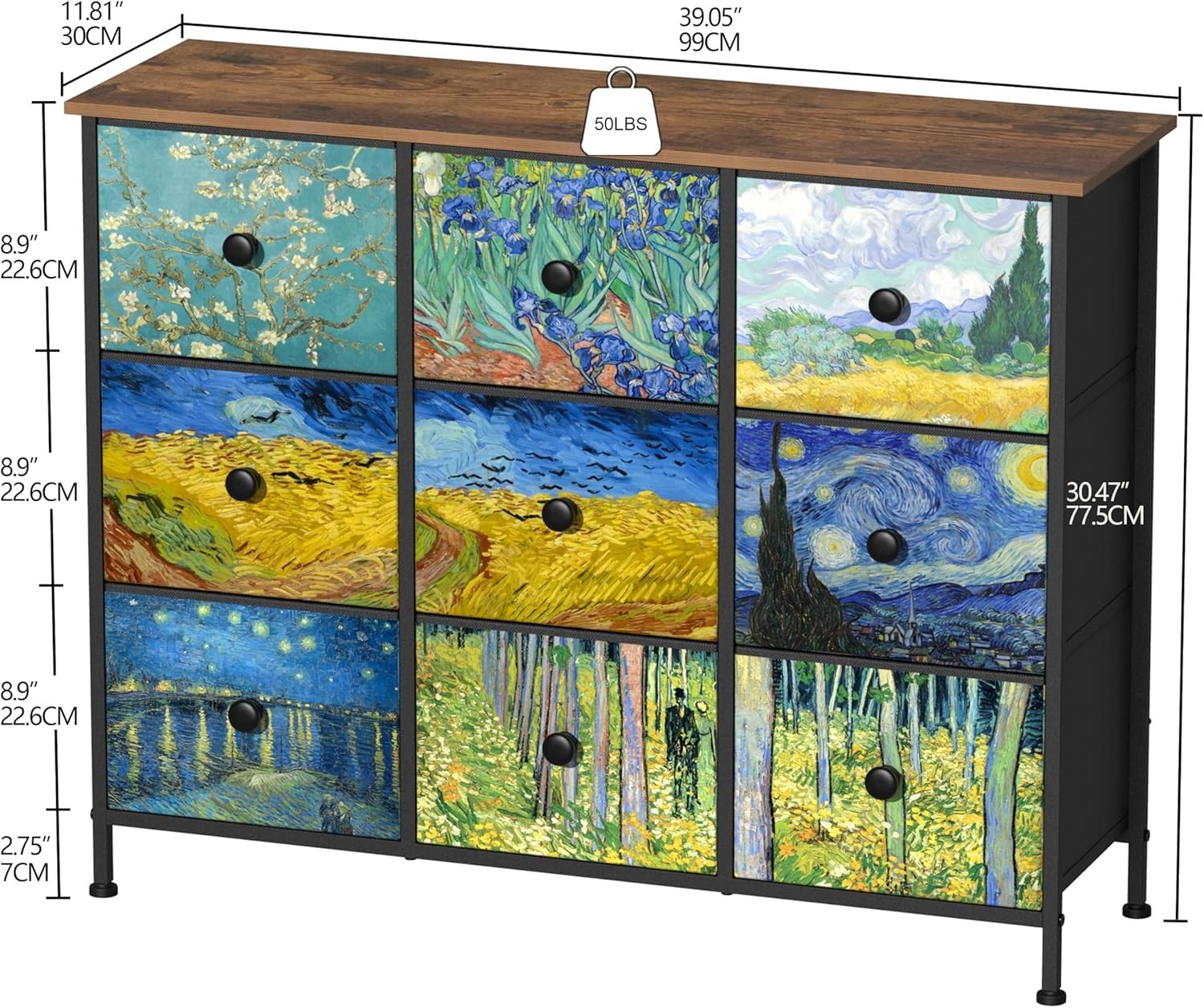 Van Gogh Style 9 Drawer Chest Storage Cabinet for Bedroom Living Room