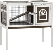 Elevated Wooden Rabbit Hutch Indoor Guinea Pig Cage Roof Ladder Tray