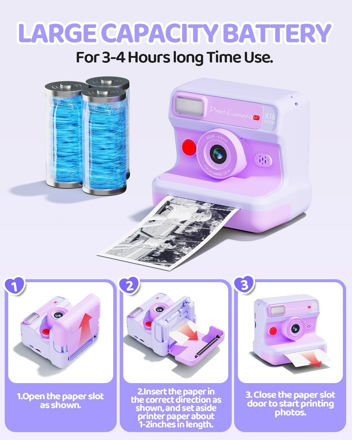 Kids Instant Print Camera 1080P HD Selfie Camera 32GB Card Toy Gift