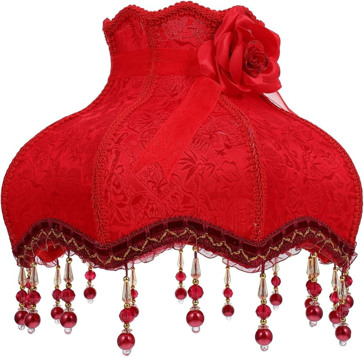Vintage Red Lace Lampshade Fabric Beaded Table Floor Lamp Shade E27