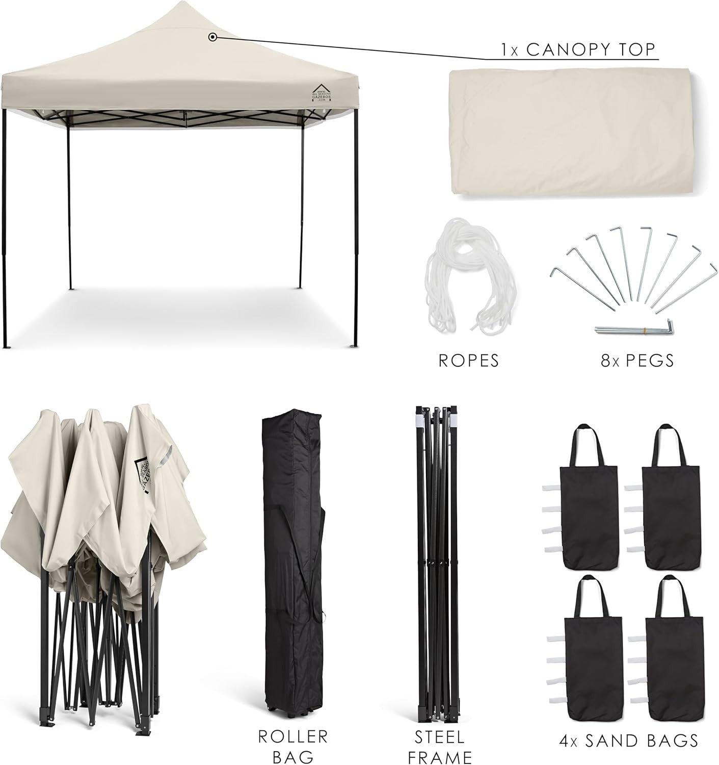 3x3M Cream Pop Up Gazebo Heavy Duty Waterproof Outdoor Tent With Accessories