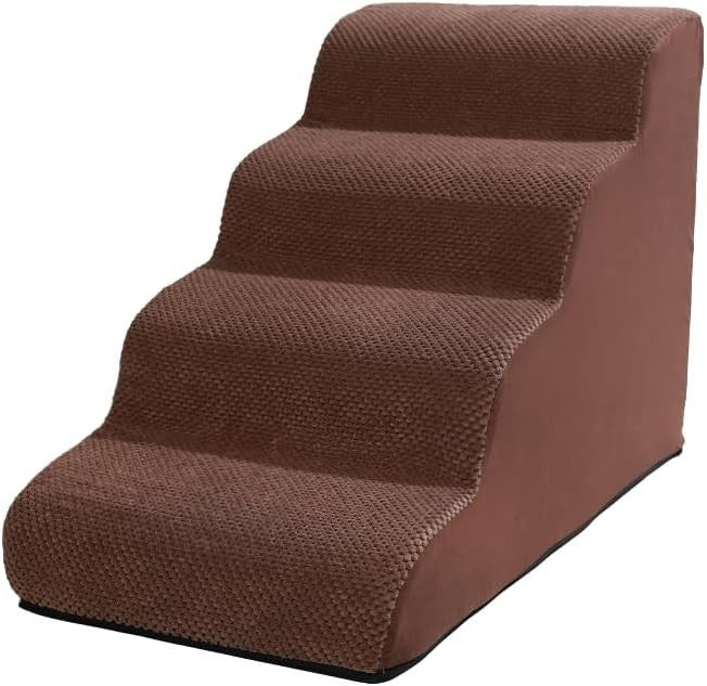 4-Step Dog Stairs Bed Sofa Non-Slip Foam Pet Ladder Brown