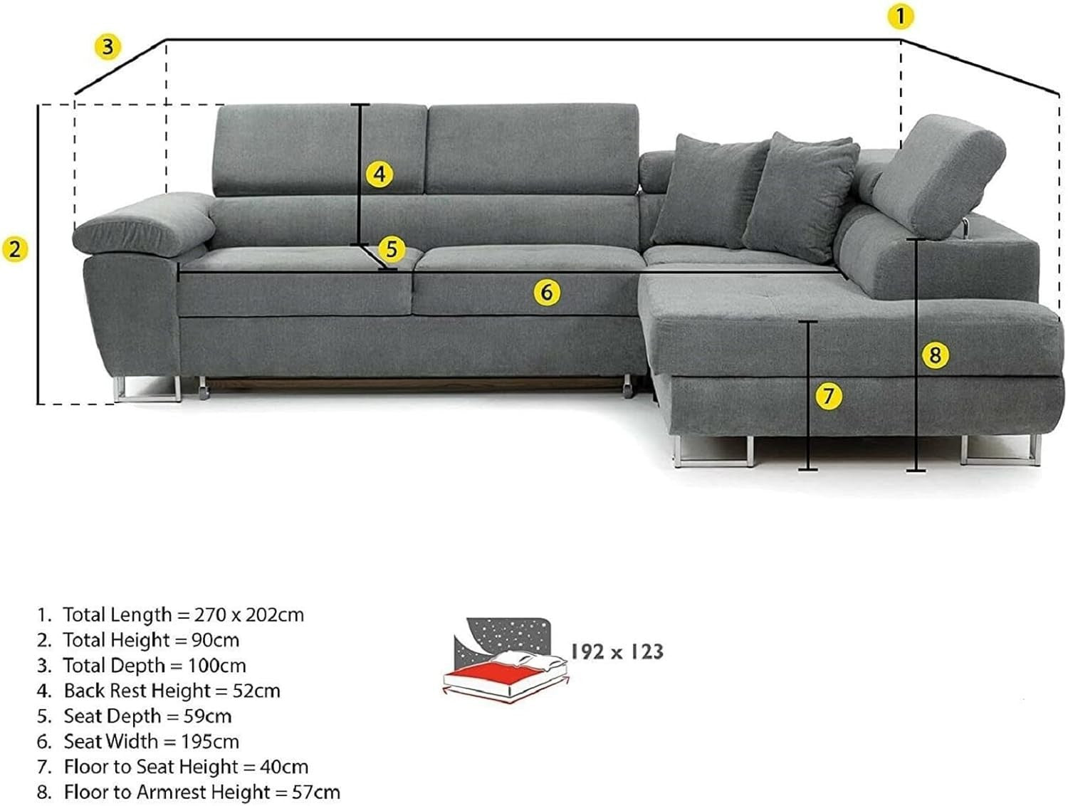 Corner Sofa Bed with Storage, Folding Double Bed, Modern Grey & Black Fabric