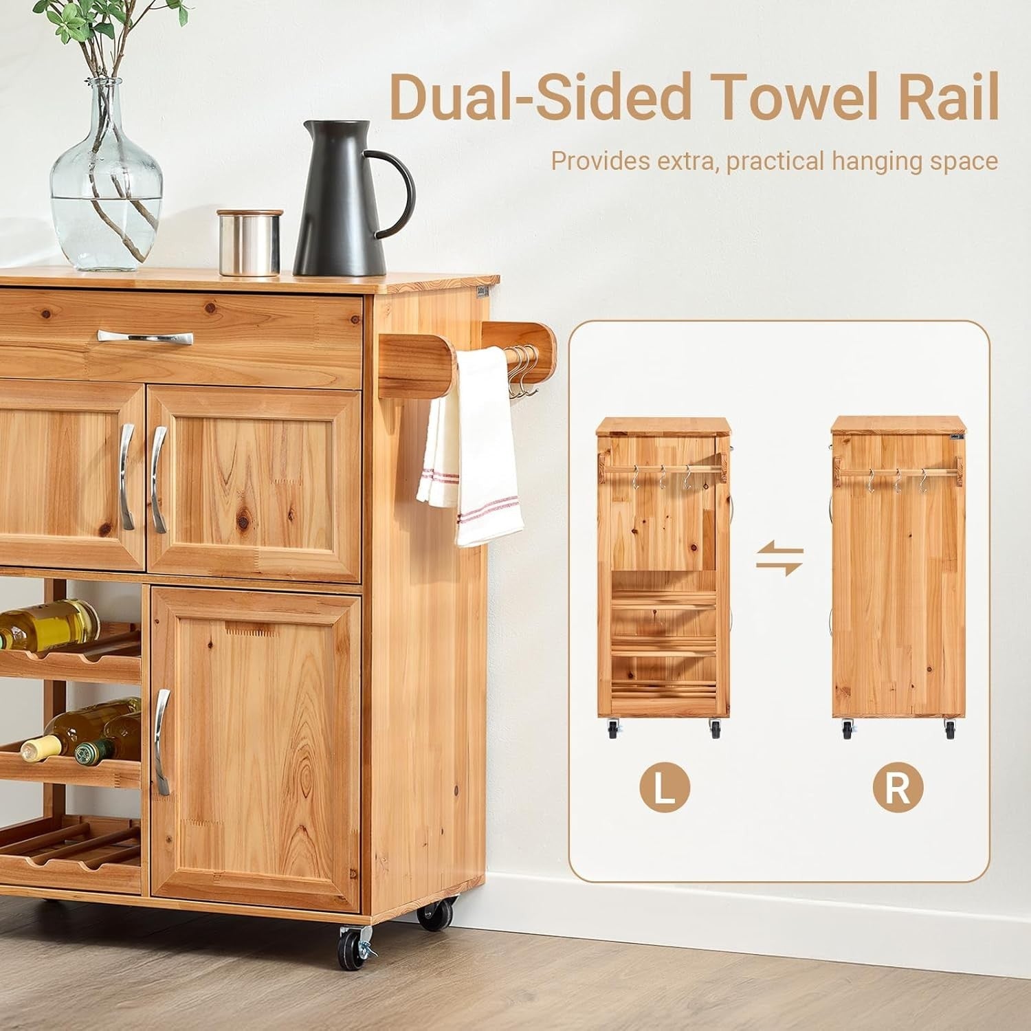 Solid Wood Kitchen Trolley 66cm Wine Rack Cart
