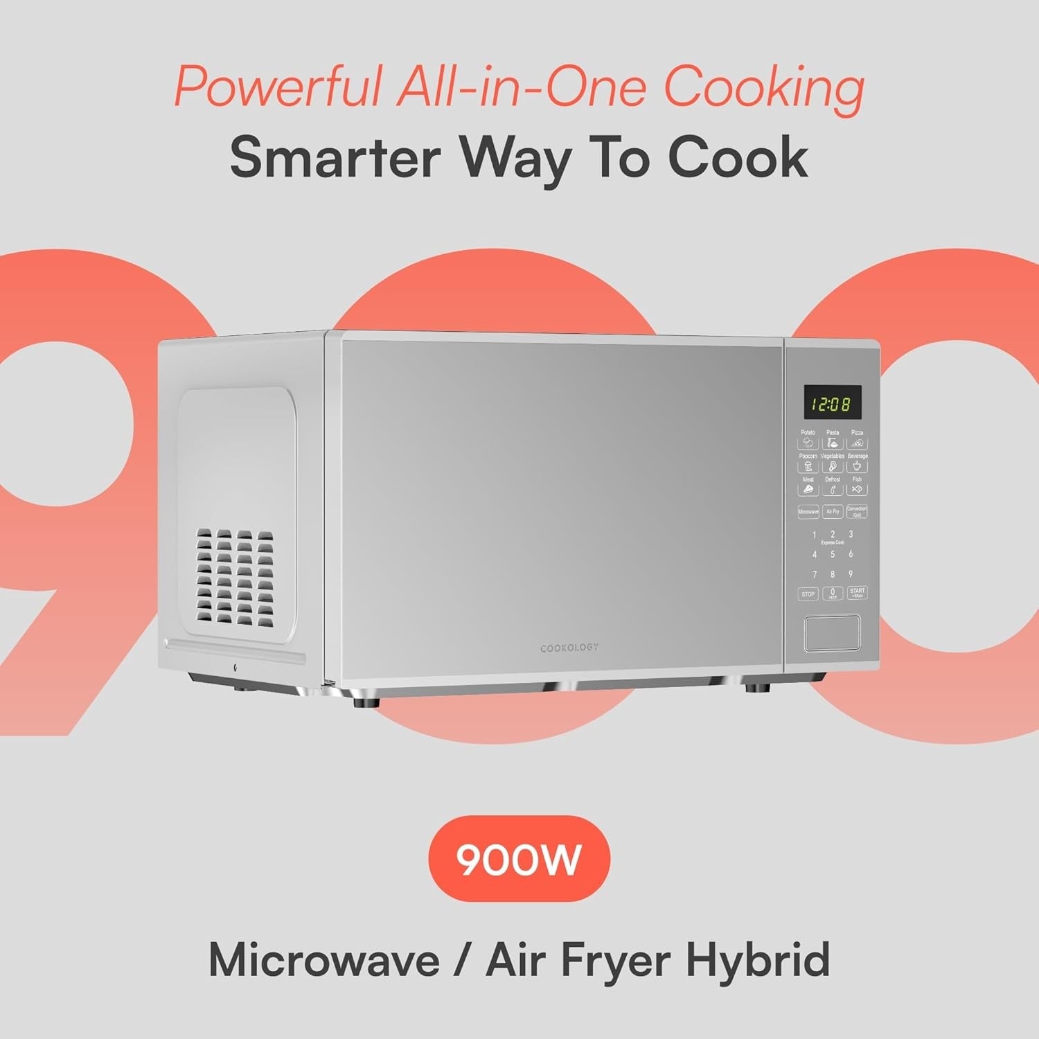 Silver 28L Combi Microwave with Air Fryer & Grill 900W 9 Presets