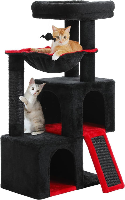 104cm Black Cat Tree Tower Dual Condo Hammock Scratching Post with Ramp
