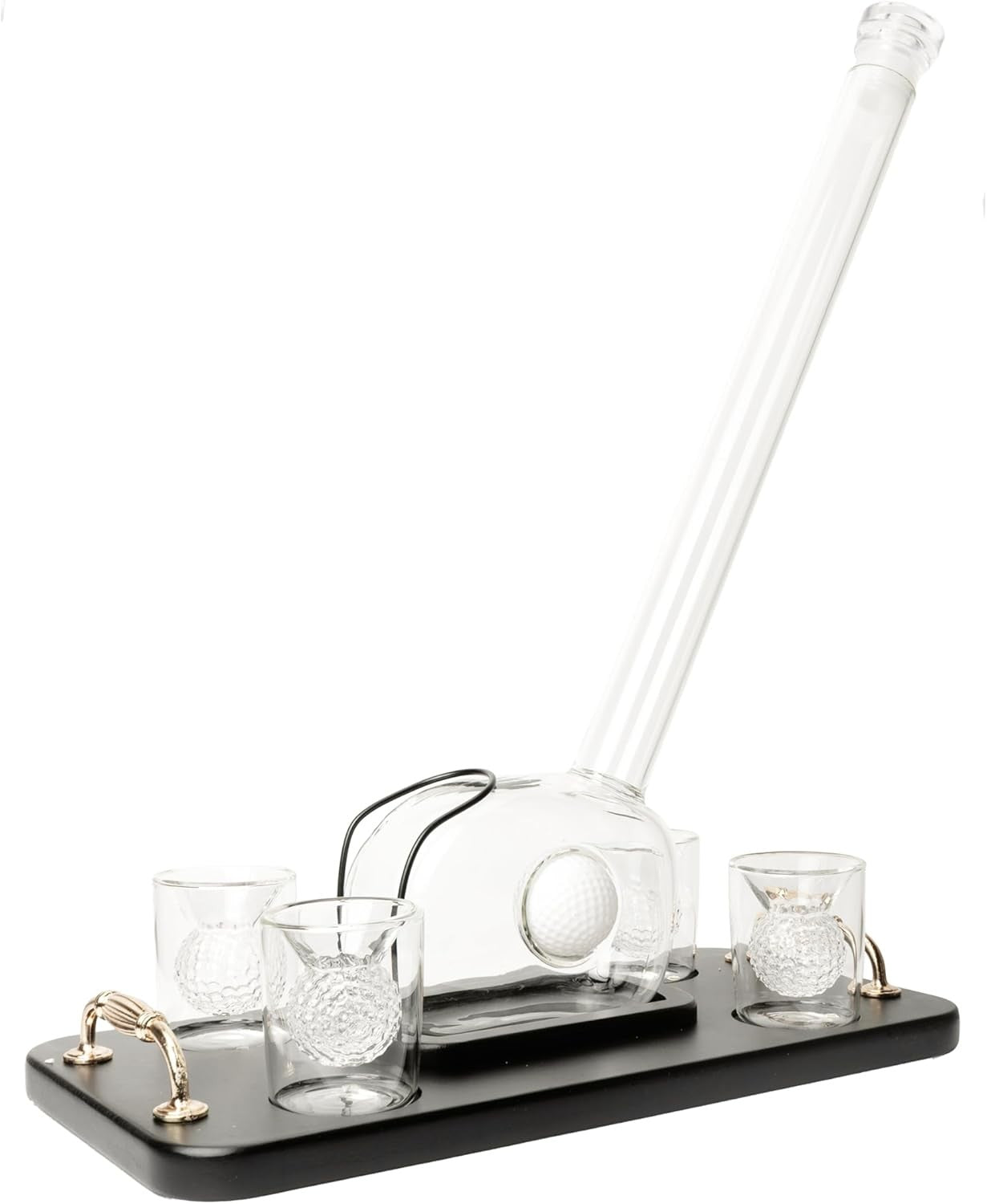 Luxury Golf Club Decanter Set with 4 Ball Glasses & Wood Base 750ml Gift