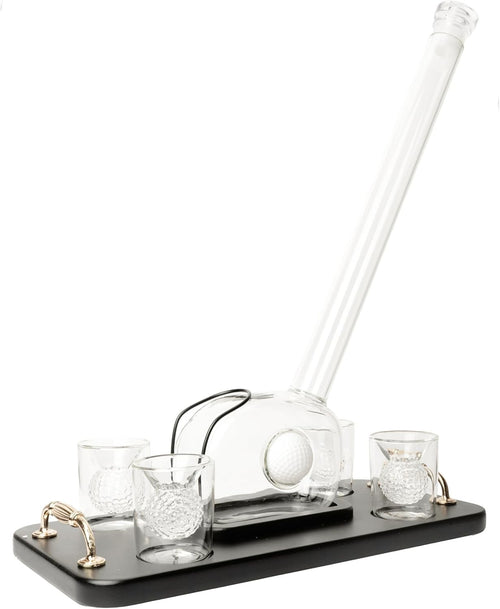 Luxury Golf Club Decanter Set with 4 Ball Glasses & Wood Base 750ml Gift