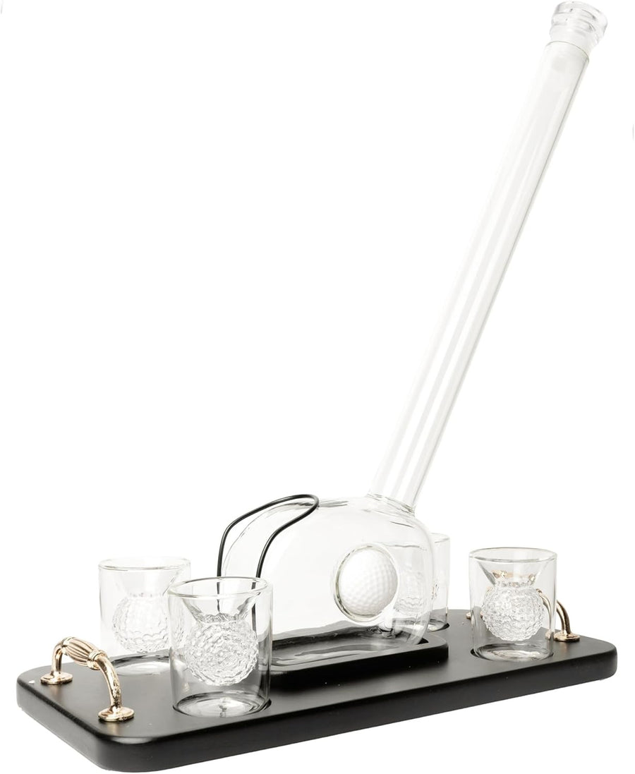 Luxury Golf Club Decanter Set with 4 Ball Glasses & Wood Base 750ml Gift