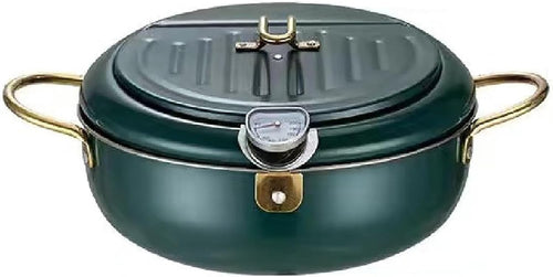 Stainless Steel Tempura Fryer Pot 24.8cm w Thermometer Lid Oil Pour