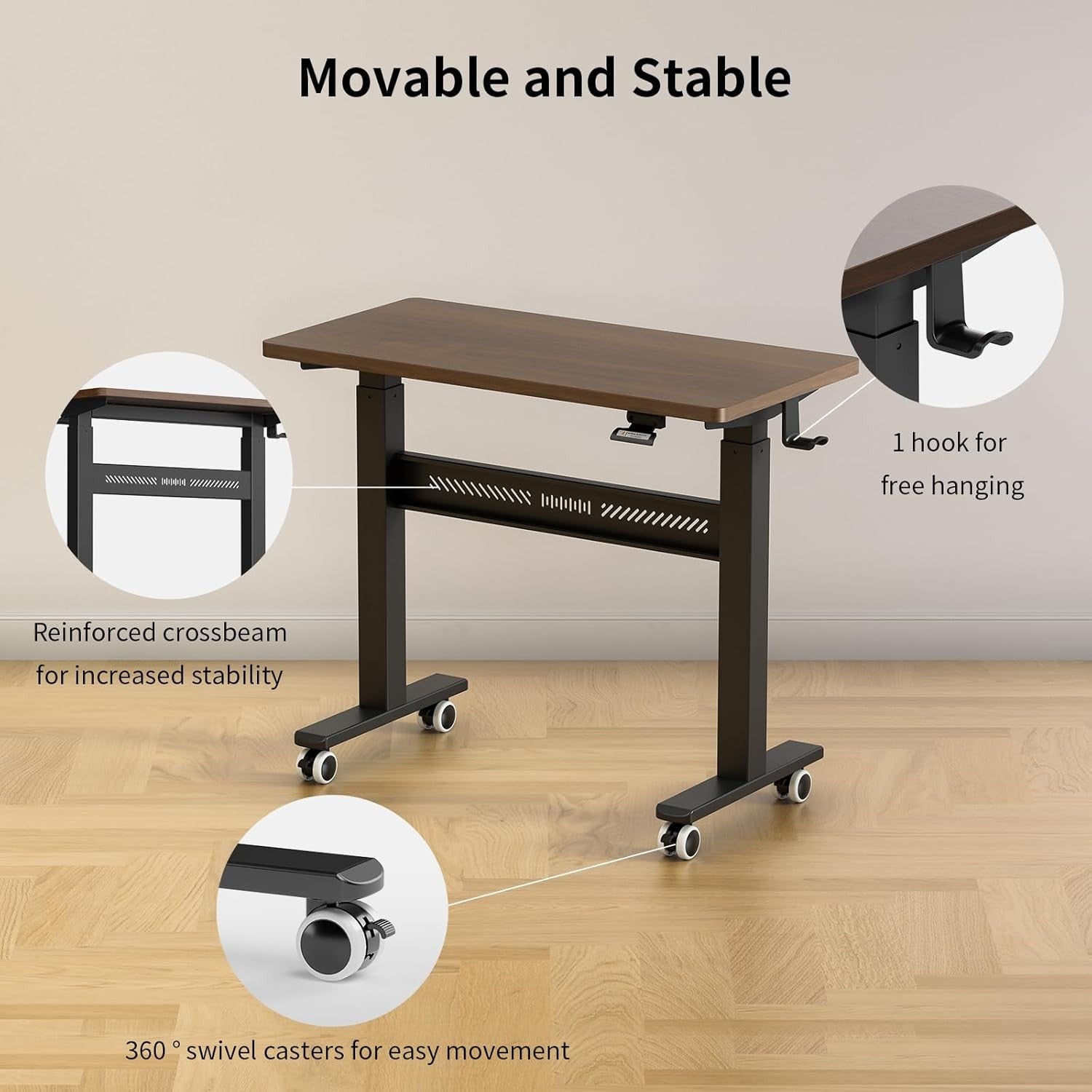 Mobile Standing Desk Walking Pad Compatible Adjustable Pneumatic Desk  Wheels