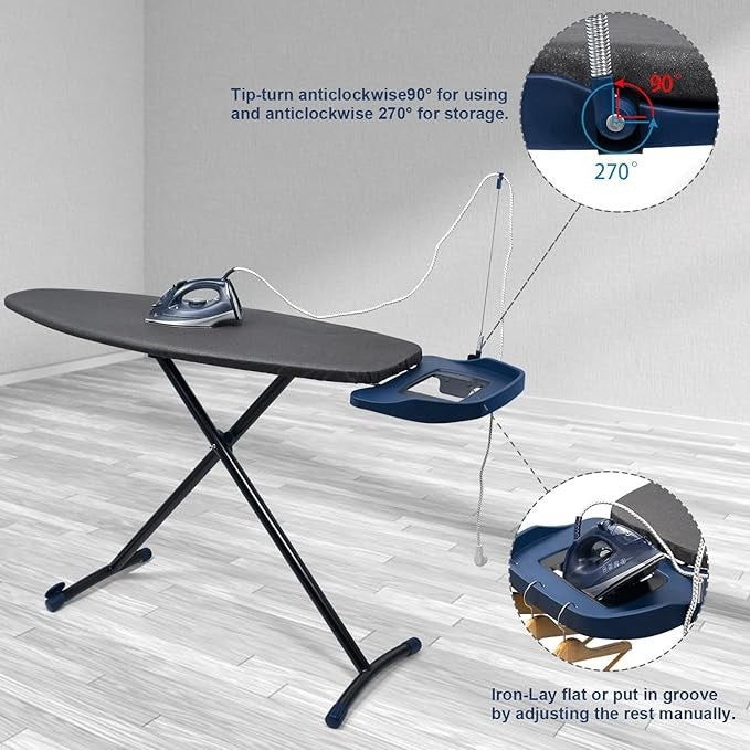 Extra Large Ironing Board 135x46cm With Wheels Heavy Duty Steam Iron Rest