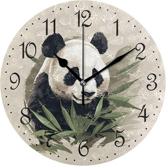 Cute Panda Wall Clock 25cm Animal Art Silent Non-Ticking Rustic Home Decor