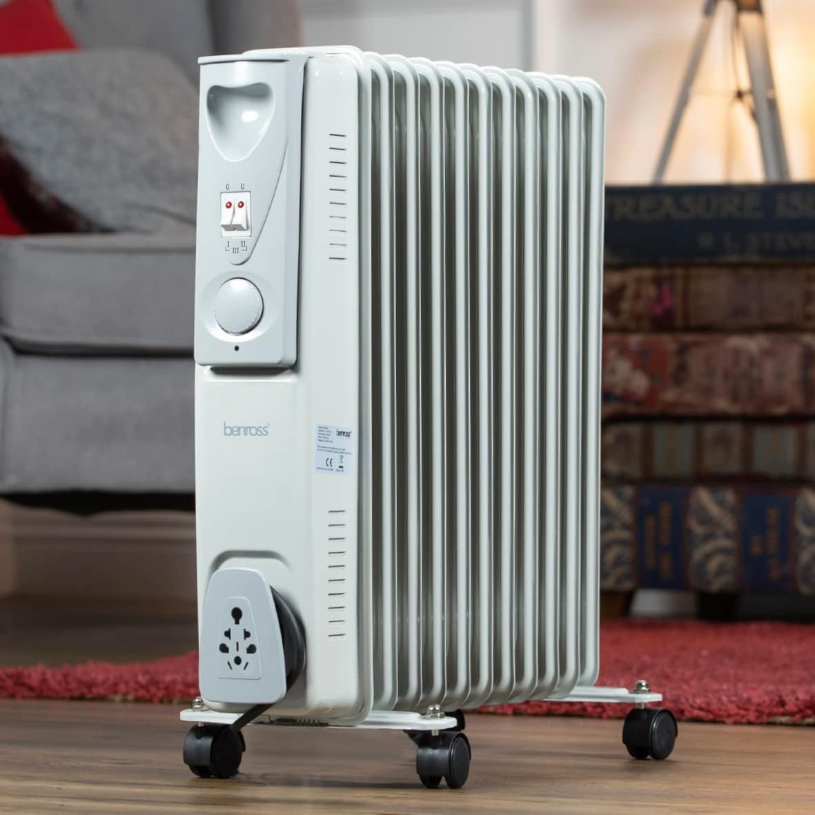 Portable 11-Fin Oil Filled Radiator 2500W Adjustable Thermostat White