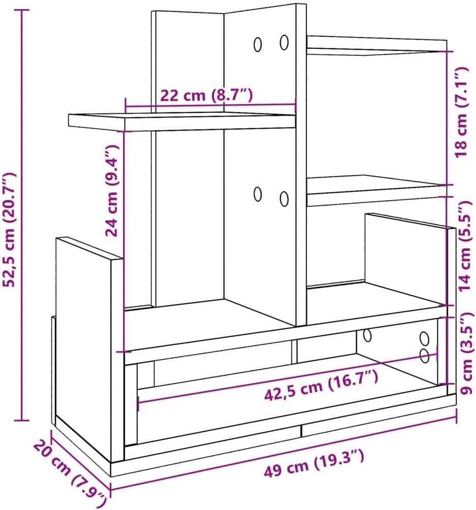 Black Desk Organizer Tray – Multi-Level Engineered Wood Storage 49x20x52.5 cm
