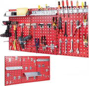 Wall-Mounted Pegboard Tool Organizer Kit 3 Boards 28 Accessories Red