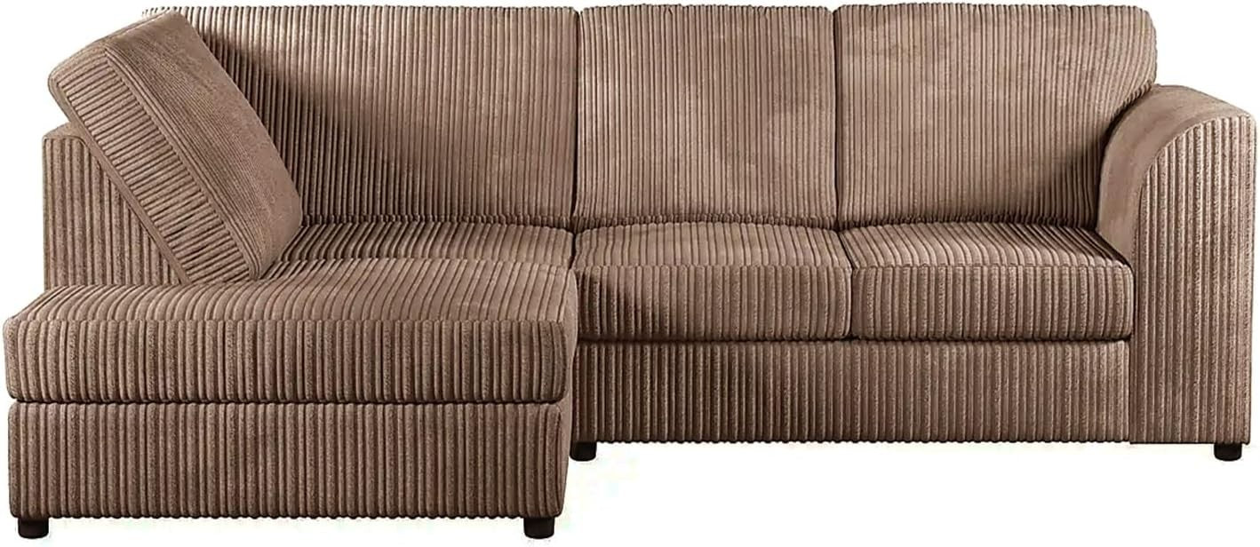 Coffee Jumbo Cord LHF Corner Sofa 4-Seater Memory Foam Space Saver
